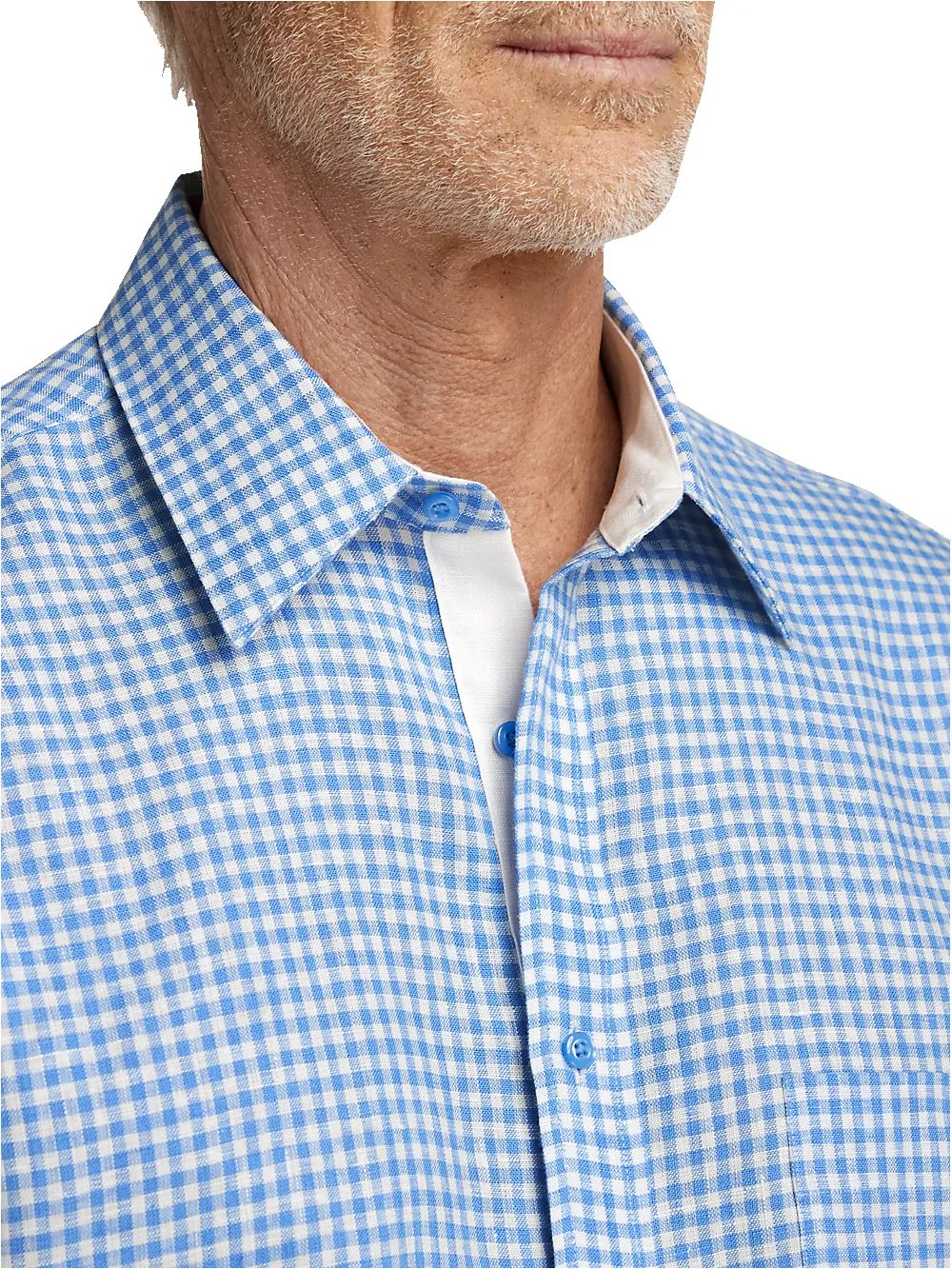 Linen Gingham Check Casual Shirt - Blue sold by Paul Fredrick product image thumbnail 3