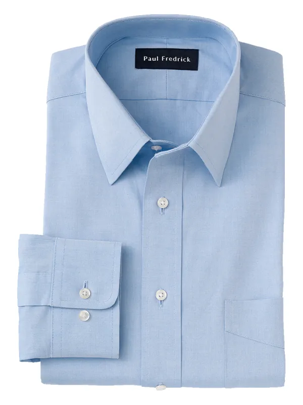 Pure Cotton Pinpoint Solid Color Straight Collar Dress Shirt - Blue sold by Paul Fredrick
