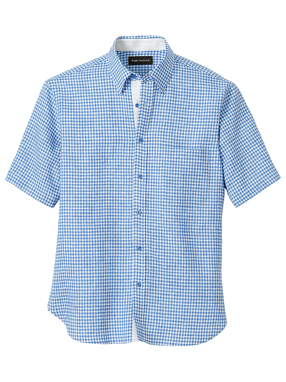 Linen Gingham Check Casual Shirt - Blue sold by Paul Fredrick