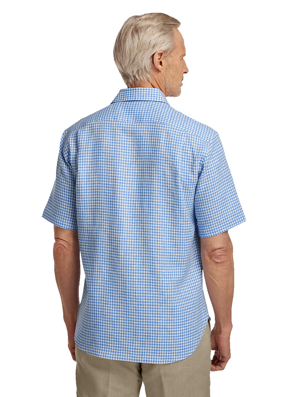 Linen Gingham Check Casual Shirt - Blue sold by Paul Fredrick product image thumbnail 5