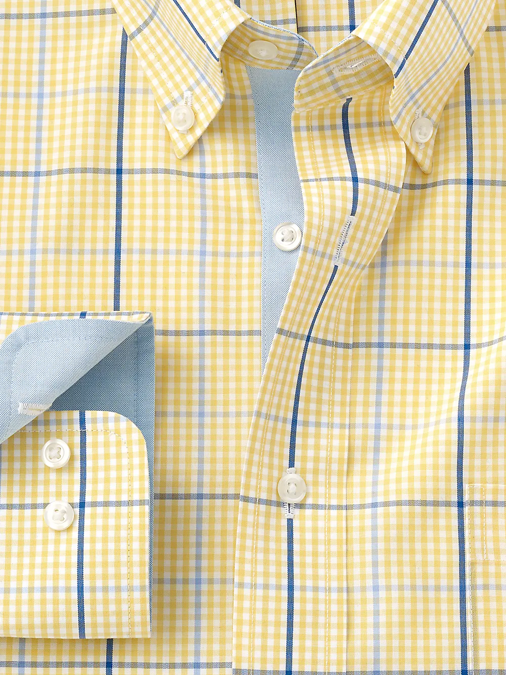 Non-Iron Cotton Windowpane Dress Shirt With Contrast Trim - Yellow/cobalt sold by Paul Fredrick product image thumbnail 2
