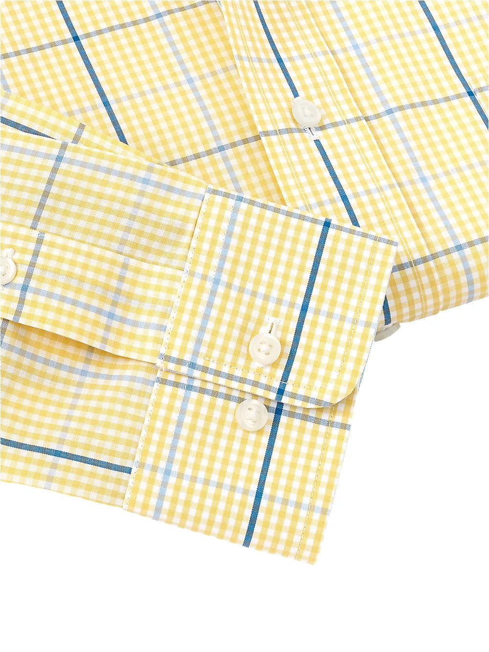 Non-Iron Cotton Windowpane Dress Shirt With Contrast Trim - Yellow/cobalt sold by Paul Fredrick product image thumbnail 4