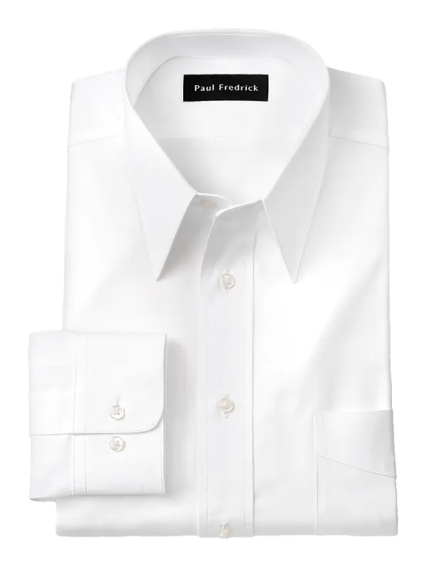 Pure Cotton Pinpoint Solid Color Edge-stitched Straight Collar Dress Shirt - White sold by Paul Fredrick