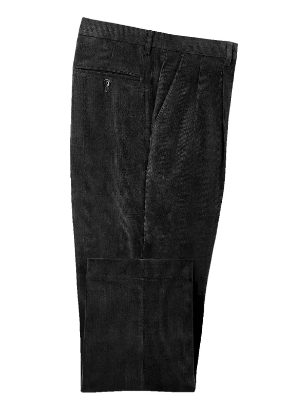 Corduroy Pleated Pants - Black sold by Paul Fredrick