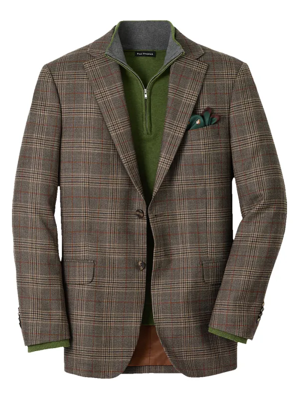Wool Plaid Single Breasted Notch Lapel Sport Coat - Brown sold by Paul Fredrick