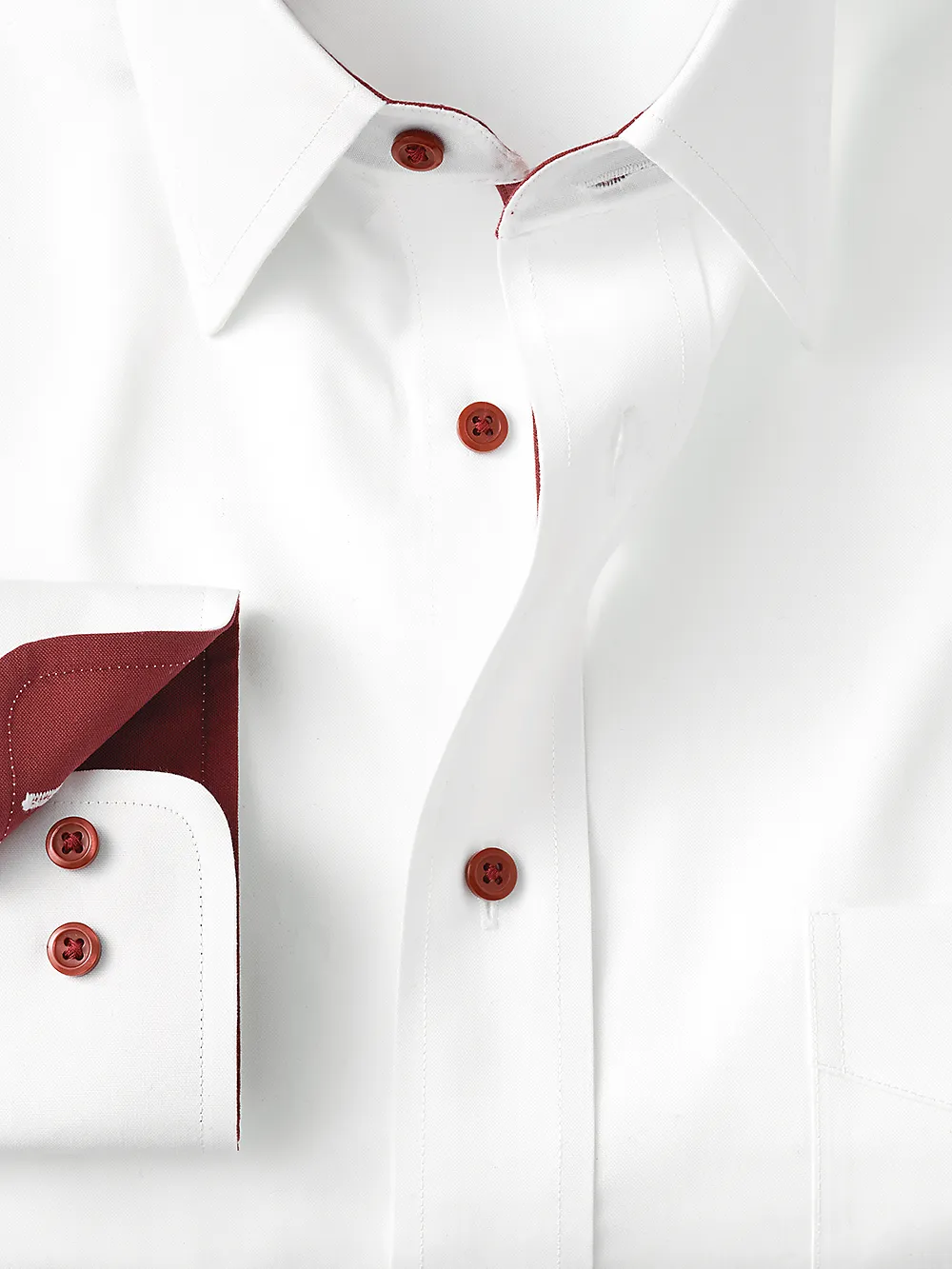 Non-Iron Cotton Solid Dress Shirt With Contrast Trim - White sold by Paul Fredrick product image thumbnail 2