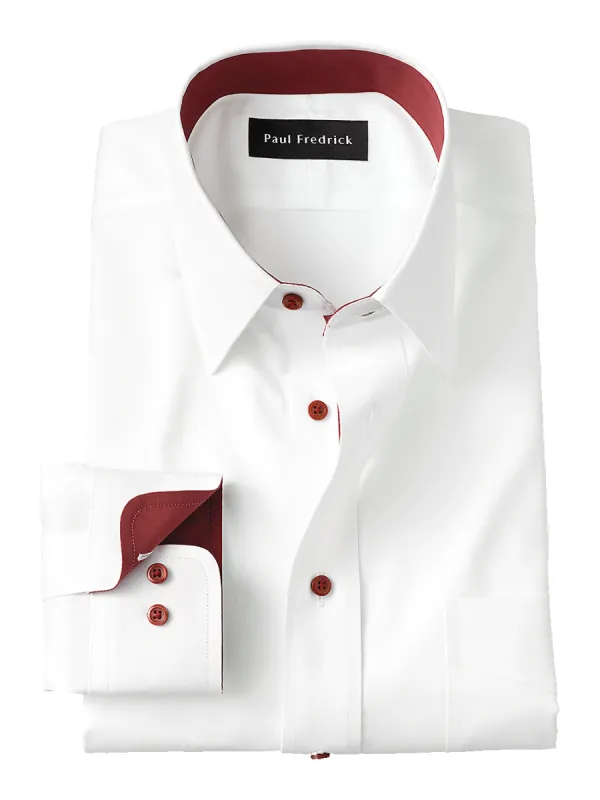 Non-Iron Cotton Solid Dress Shirt With Contrast Trim - White sold by Paul Fredrick