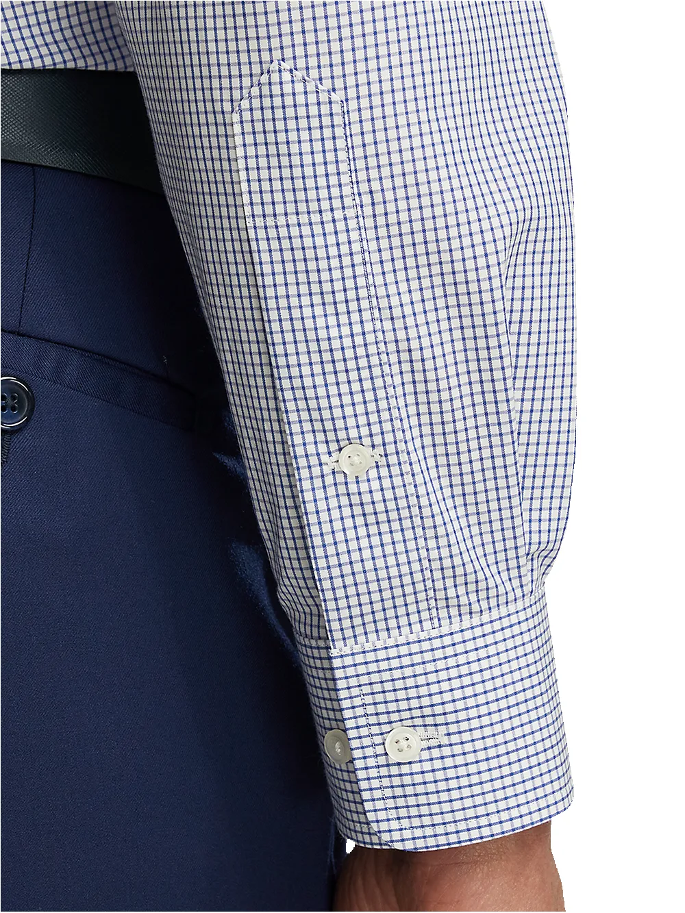 Non-Iron Cotton Check Dress Shirt With Contrast Trim - Navy sold by Paul Fredrick product image thumbnail 4