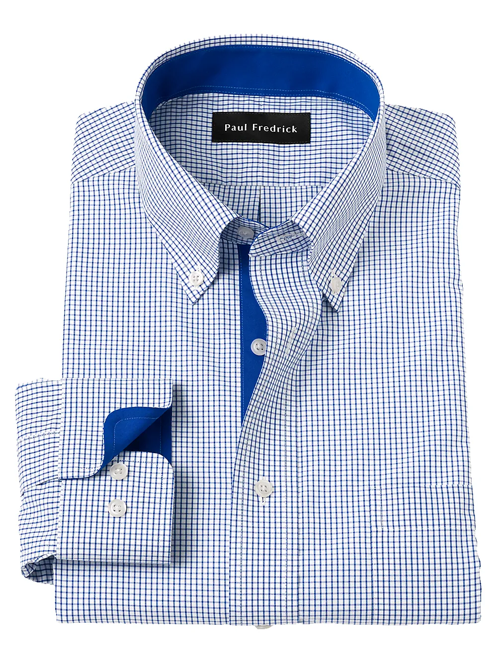 Non-Iron Cotton Check Dress Shirt With Contrast Trim - Navy sold by Paul Fredrick