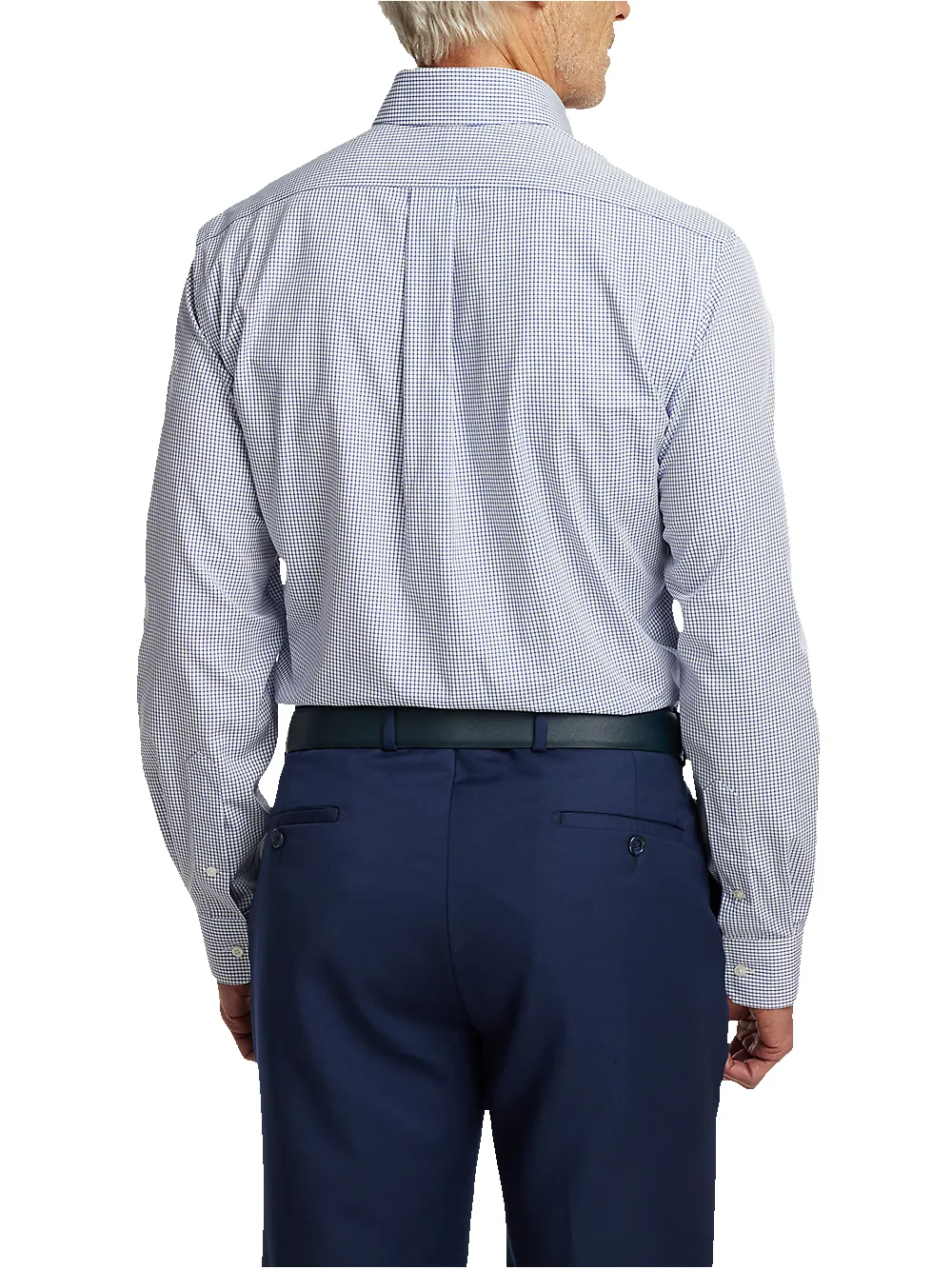 Non-Iron Cotton Check Dress Shirt With Contrast Trim - Navy sold by Paul Fredrick product image thumbnail 5