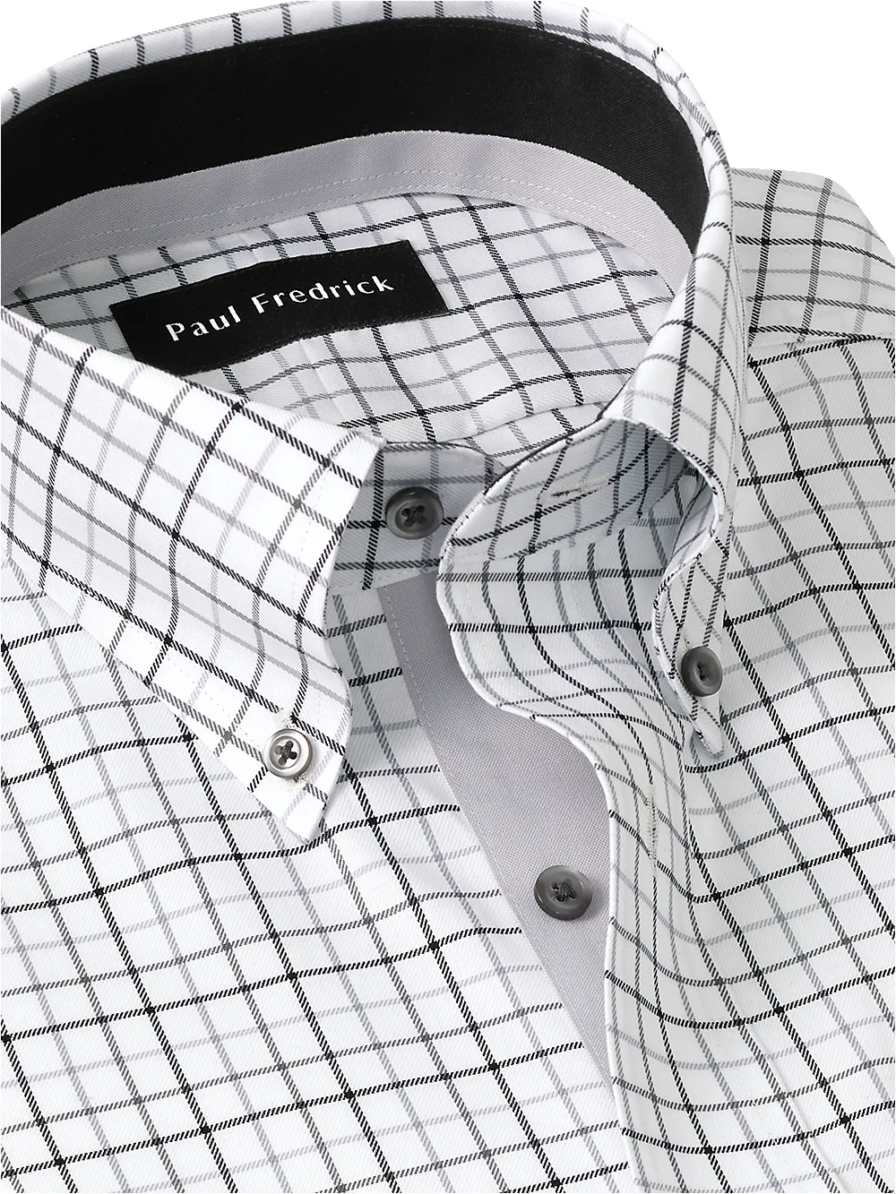 Non-Iron Cotton Tattersall Dress Shirt With Contrast Trim - Black/grey sold by Paul Fredrick product image thumbnail 3