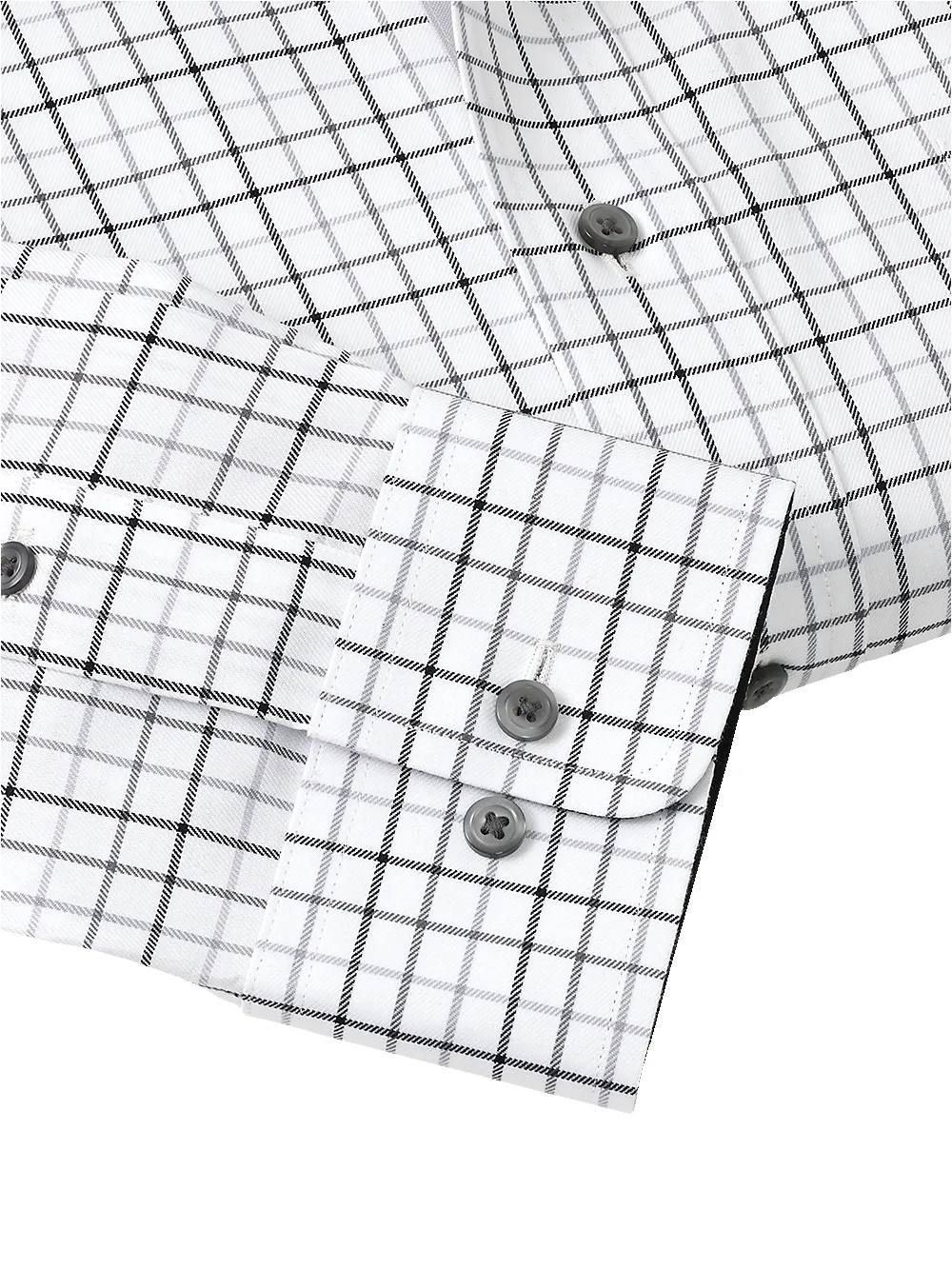 Non-Iron Cotton Tattersall Dress Shirt With Contrast Trim - Black/grey sold by Paul Fredrick product image thumbnail 4