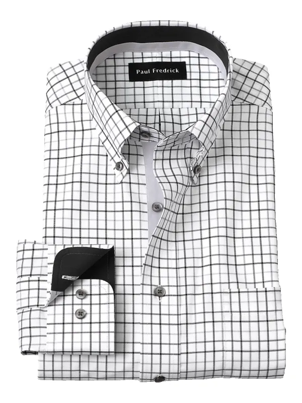 Non-Iron Cotton Tattersall Dress Shirt With Contrast Trim - Black/grey sold by Paul Fredrick