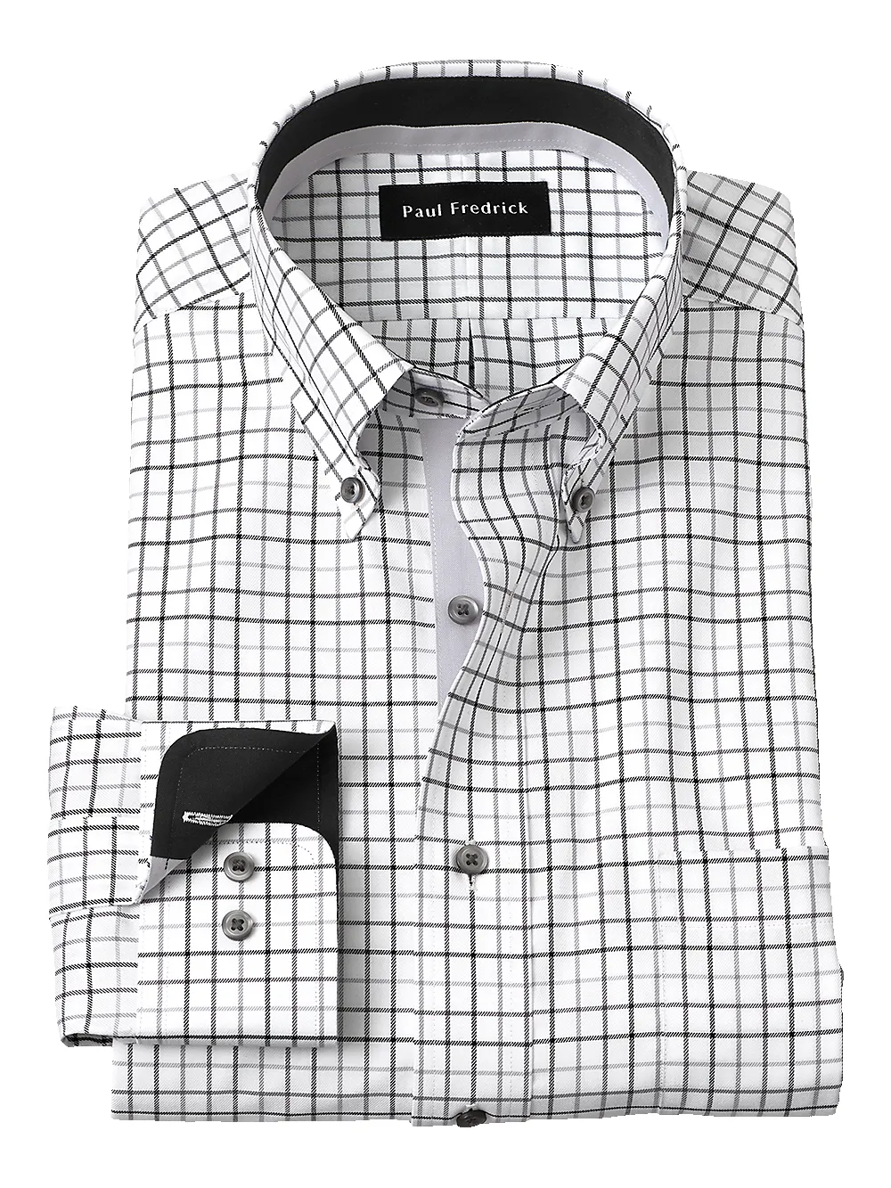 Non-Iron Cotton Tattersall Dress Shirt With Contrast Trim - Black/grey sold by Paul Fredrick