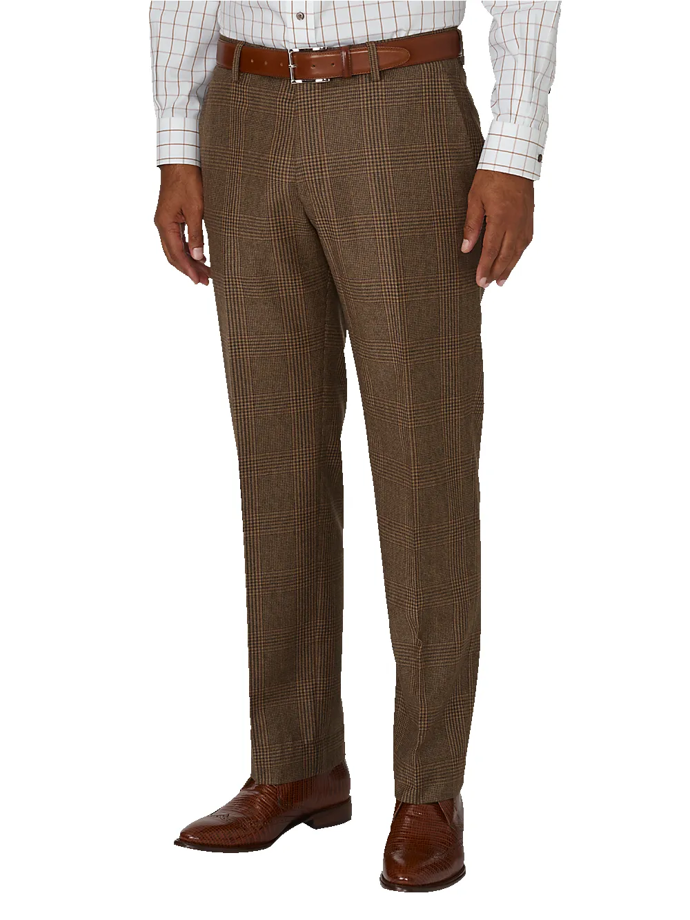 Tailored Fit Glen Plaid Flat Front Suit Pant - Brown sold by Paul Fredrick