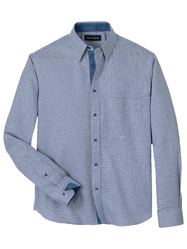 Cotton Houndstooth Casual Shirt - Blue sold by Paul Fredrick