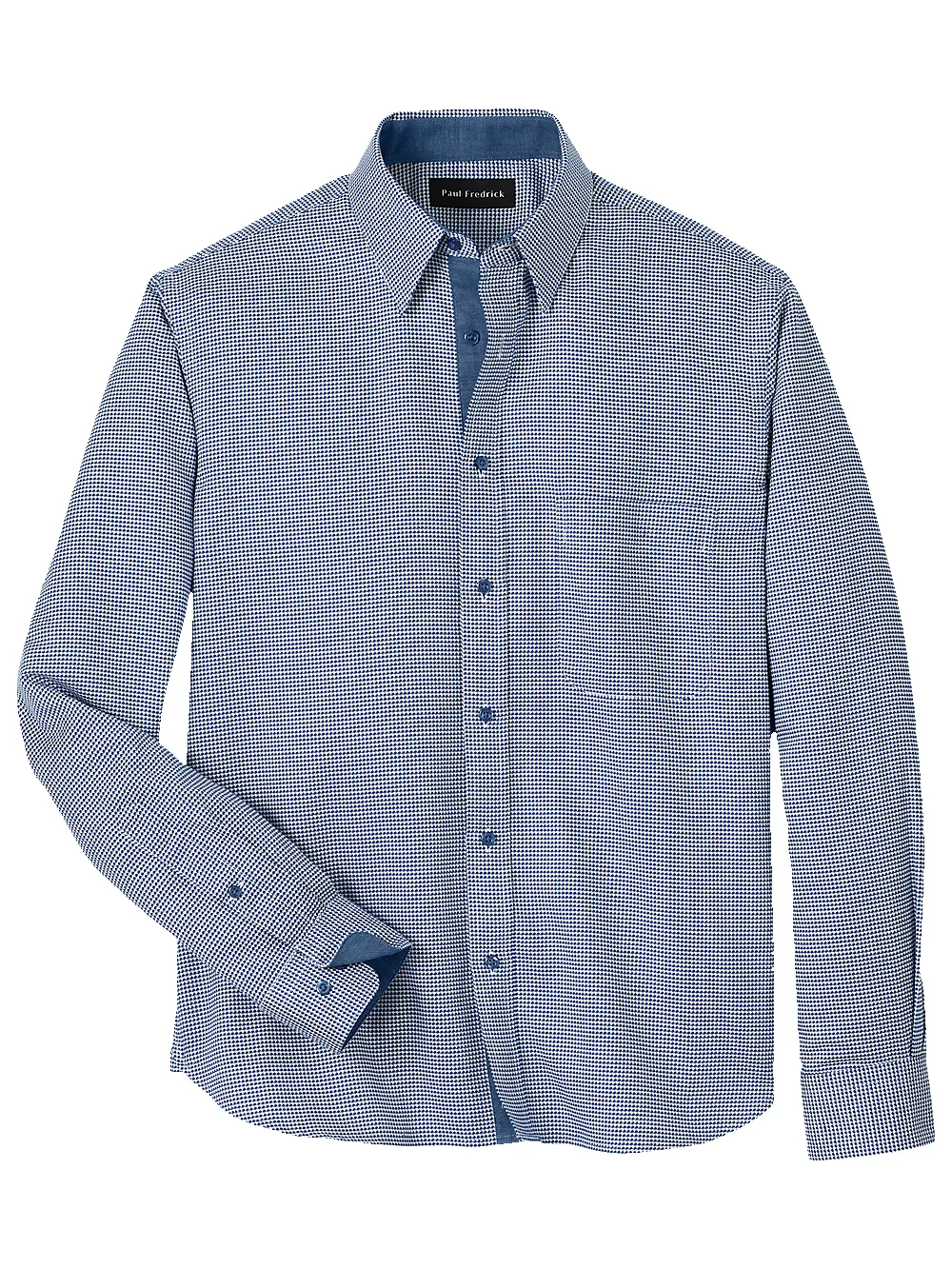 Cotton Houndstooth Casual Shirt - Blue sold by Paul Fredrick