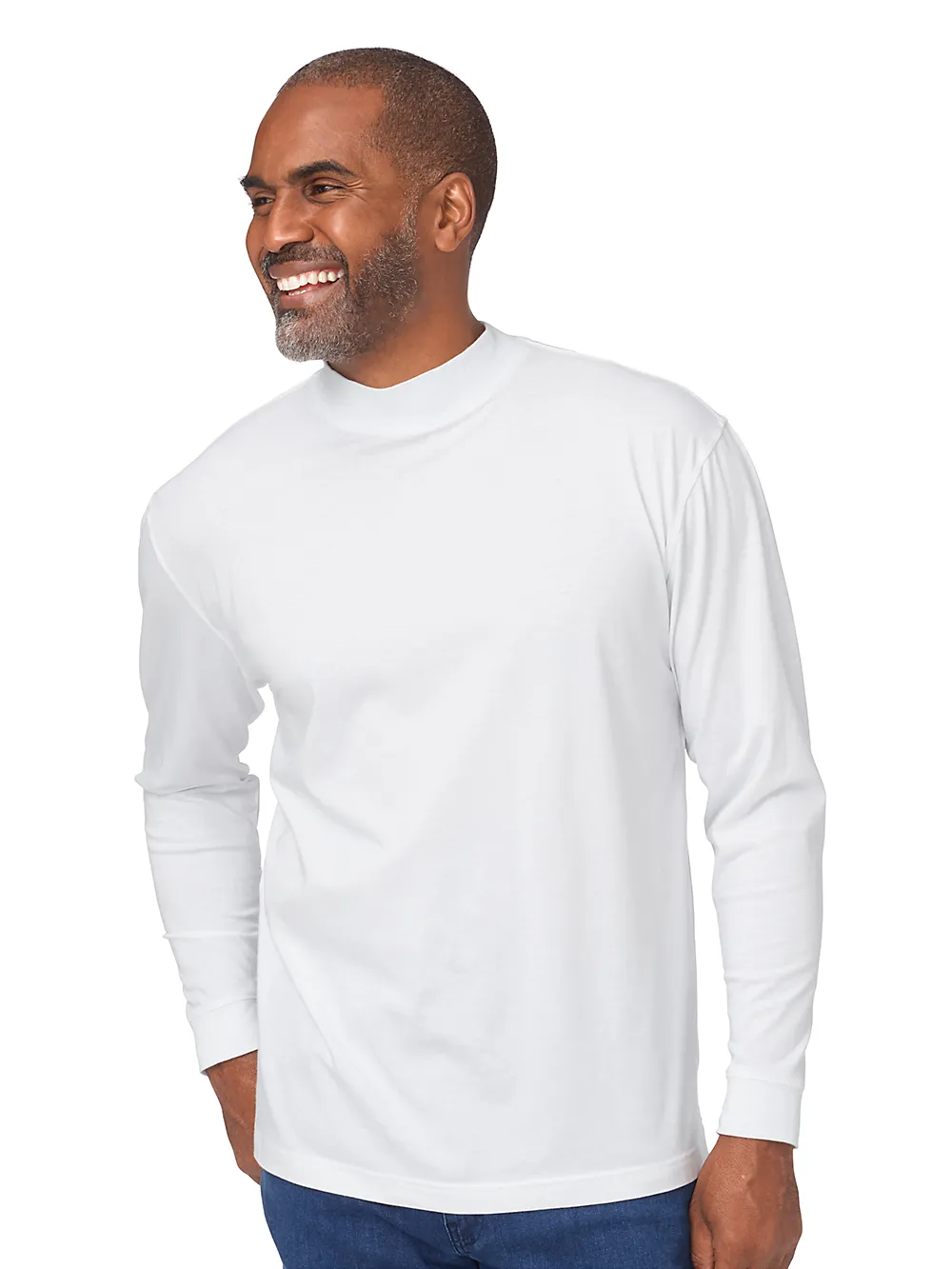 Cotton and Silk Long Sleeve Mock - White sold by Paul Fredrick