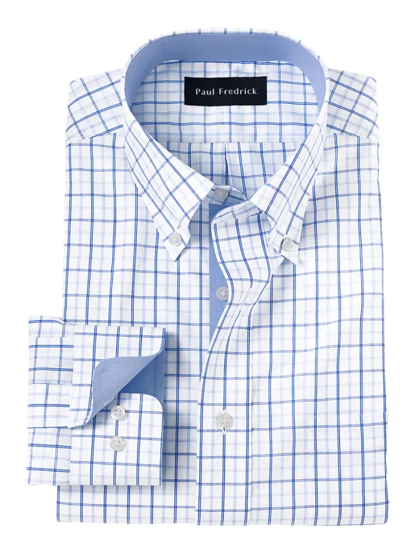 Non-Iron Cotton Check Dress Shirt With Contrast Trim - Blue sold by Paul Fredrick