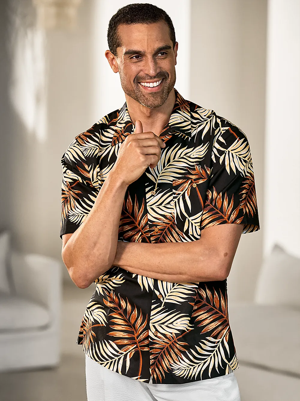 Cotton Tropical Print Casual Shirt - Black Multi sold by Paul Fredrick product image thumbnail 2