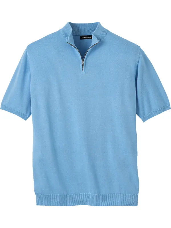 Cotton Quarter Zip Mock Neck Sweater - Light Blue sold by Paul Fredrick