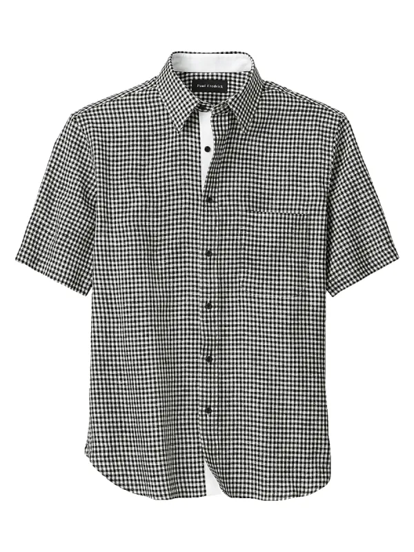 Linen Gingham Check Casual Shirt - Black sold by Paul Fredrick