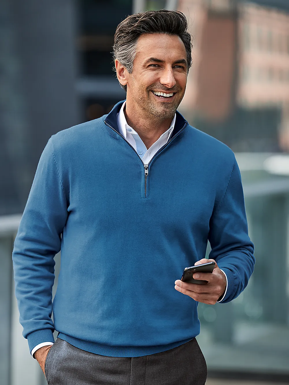 Supima Cotton Zip Mock Neck Sweater - Green sold by Paul Fredrick product image thumbnail 2