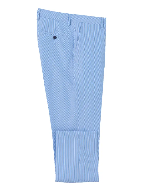 Pinstripe Flat Front Pants - Blue Stripe sold by Paul Fredrick