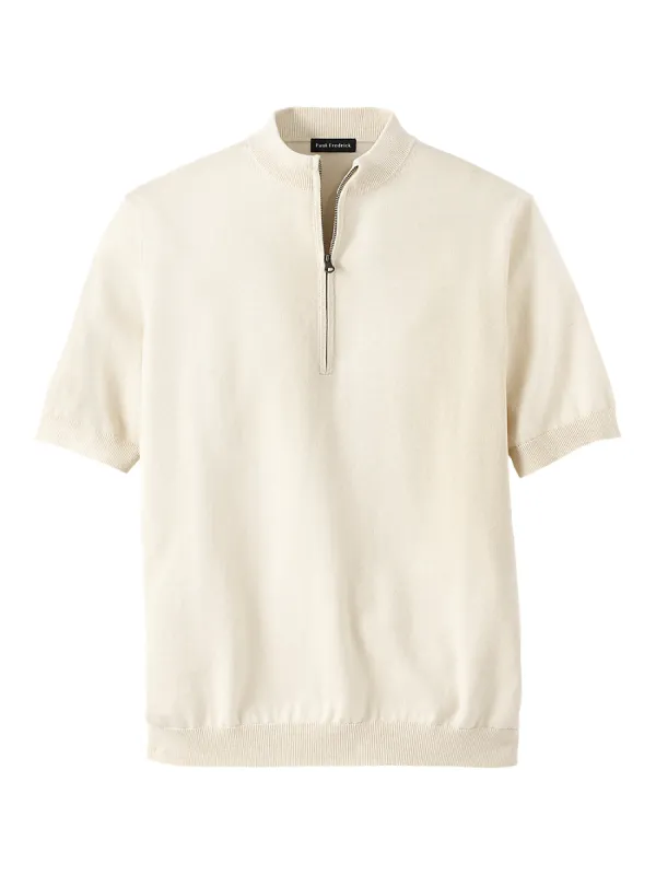Supima Cotton Zip Mock Neck Sweater - Ivory sold by Paul Fredrick