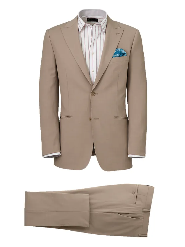 Wool Stretch Bengaline Single Breasted Peak Lapel Suit - Light Tan sold by Paul Fredrick