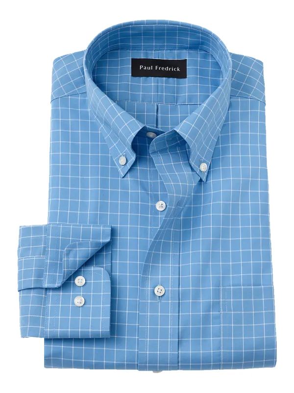 Non-Iron Cotton Check Dress Shirt - Blue sold by Paul Fredrick