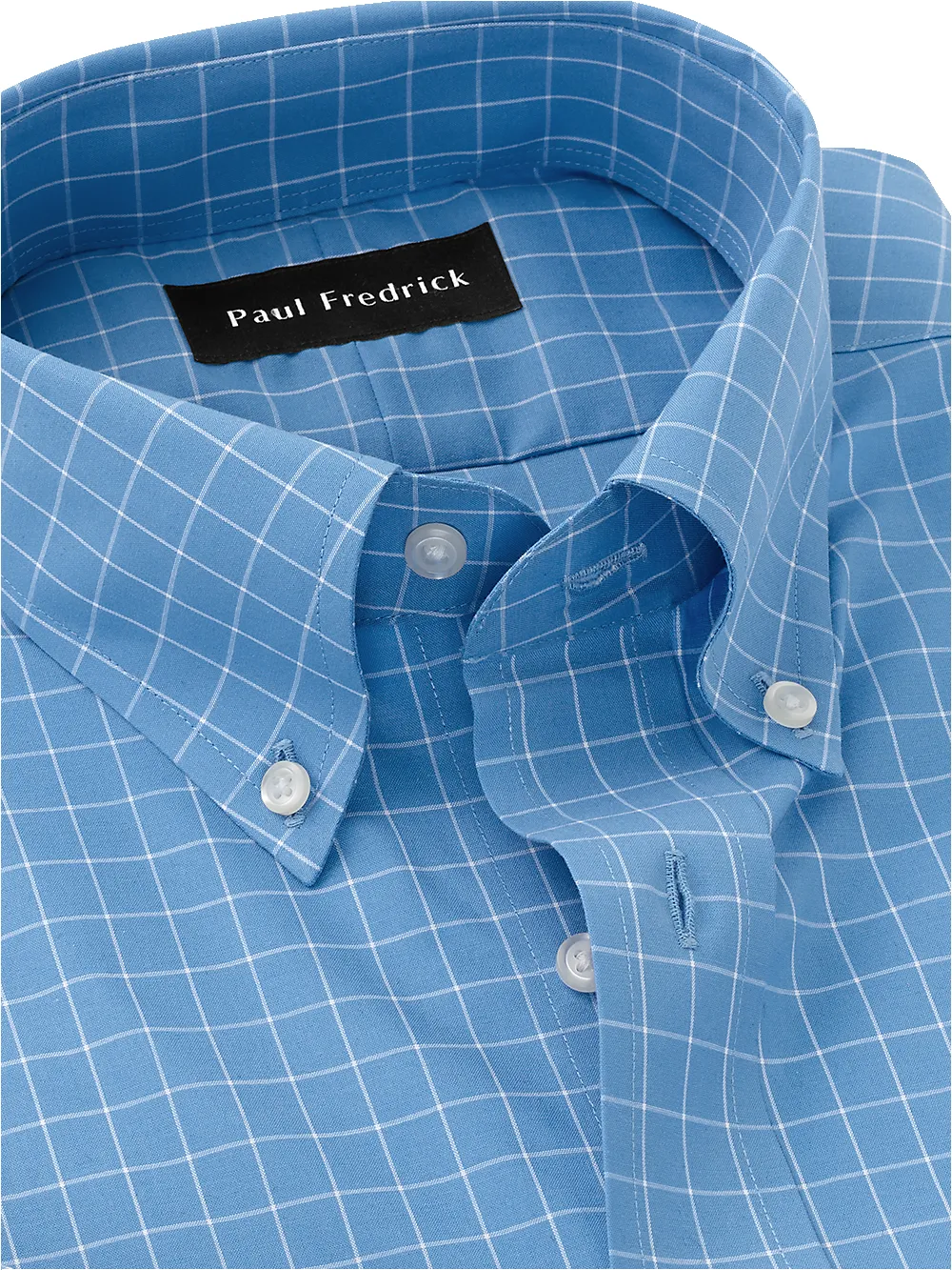 Non-Iron Cotton Check Dress Shirt - Blue sold by Paul Fredrick product image thumbnail 3