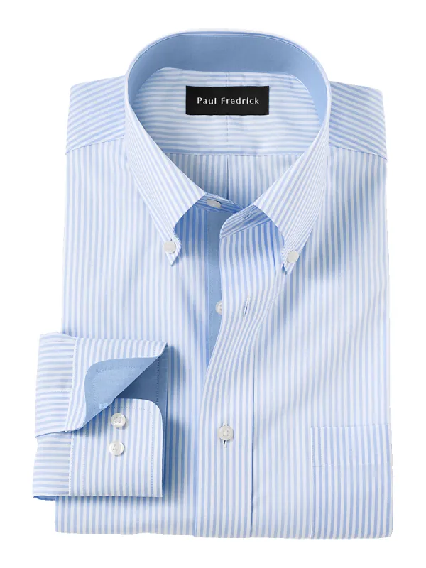 Non-Iron Cotton Stripe Dress Shirt With Contrast Trim - Blue sold by Paul Fredrick