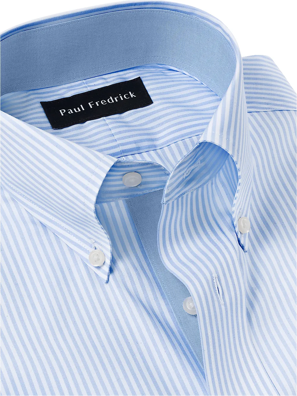 Non-Iron Cotton Stripe Dress Shirt With Contrast Trim - Blue sold by Paul Fredrick product image thumbnail 3
