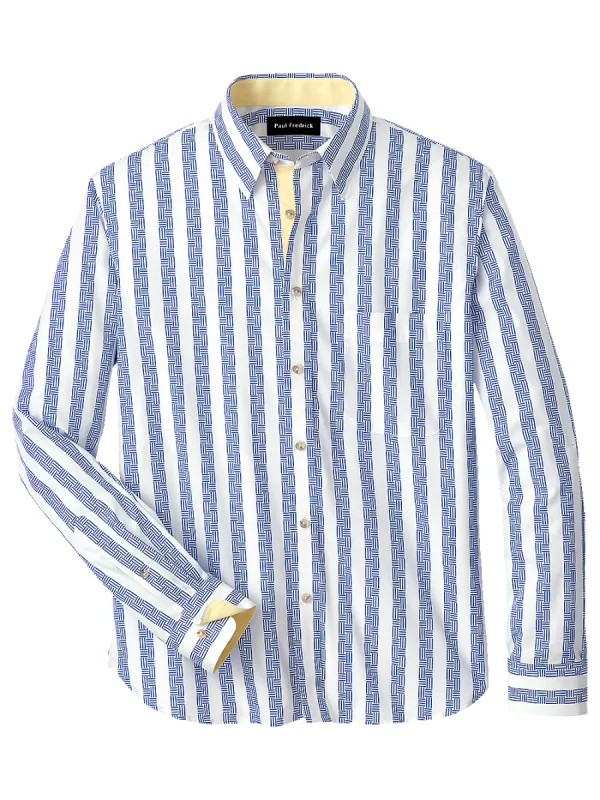 Cotton Stripe Print Casual Shirt - Blue sold by Paul Fredrick