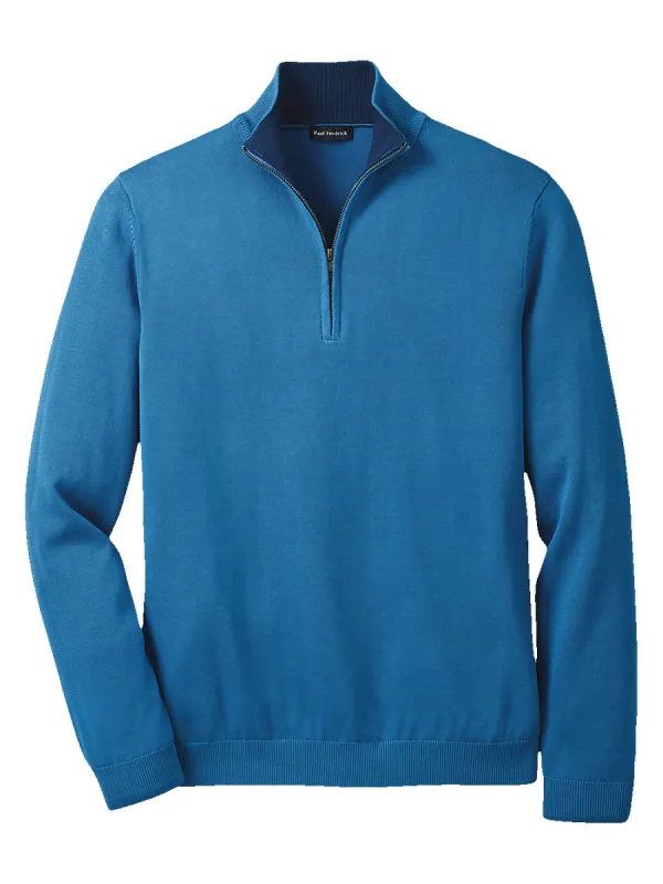 Supima Cotton Zip Mock Neck Sweater - Blue sold by Paul Fredrick