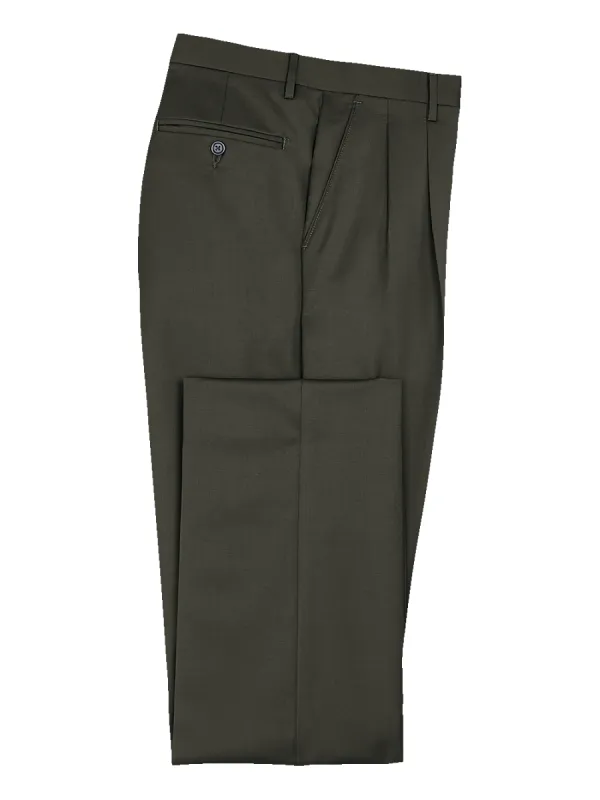 Classic Fit Wool Gabardine Pleated Pants - Olive sold by Paul Fredrick