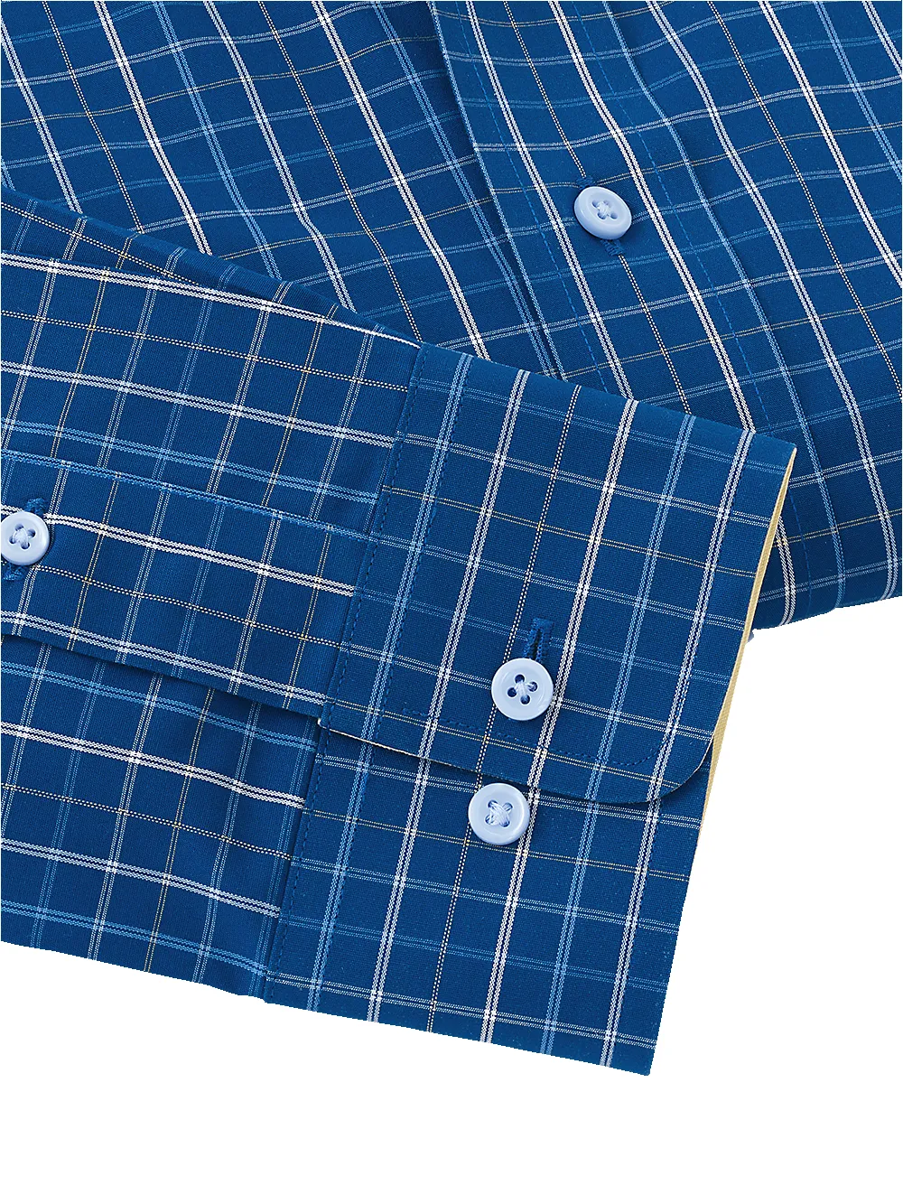 Non-Iron Cotton Tattersall Dress Shirt With Contrast Trim - Cobalt/yellow sold by Paul Fredrick product image thumbnail 4