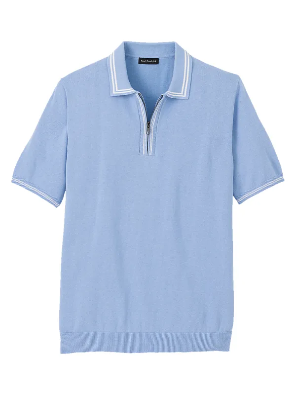 Cotton Zip Polo - Blue sold by Paul Fredrick