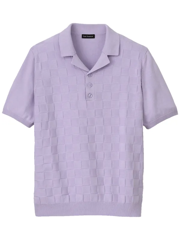 Cotton Three Button Camp Collar Sweater - Lavender sold by Paul Fredrick