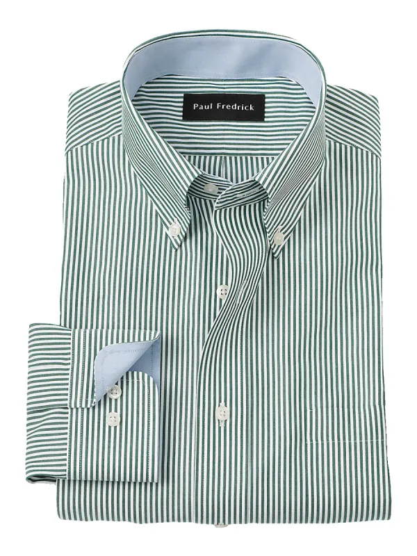 Non-Iron Cotton Stripe Dress Shirt With Contrast Trim - Green sold by Paul Fredrick