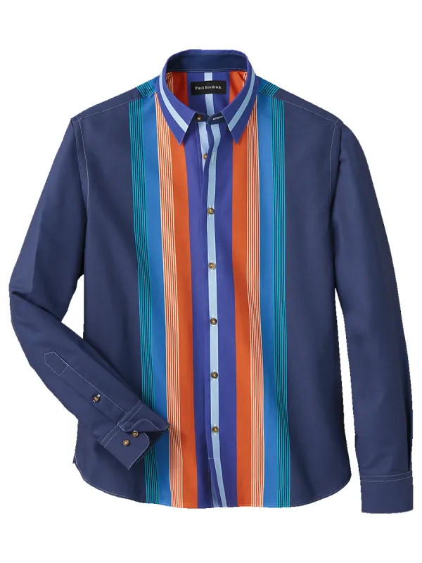Cotton Multi Stripe Print Casual Shirt - Navy sold by Paul Fredrick