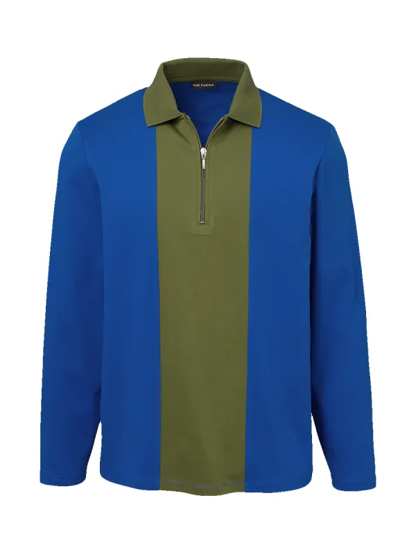 Mercerized Cotton Zip Polo - Cobalt/olive sold by Paul Fredrick