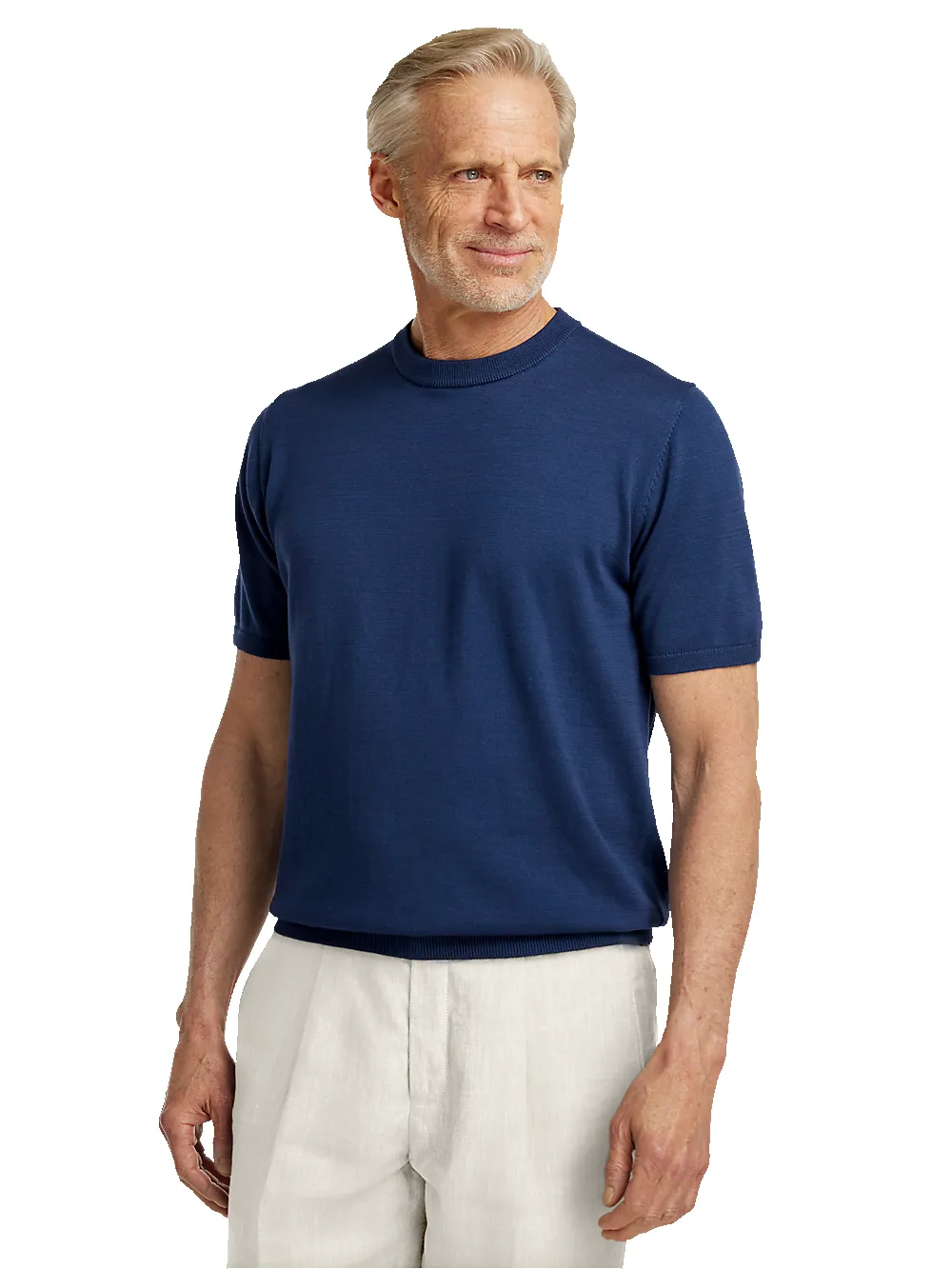 Supima Cotton Crew Neck Sweater - Navy sold by Paul Fredrick product image thumbnail 2