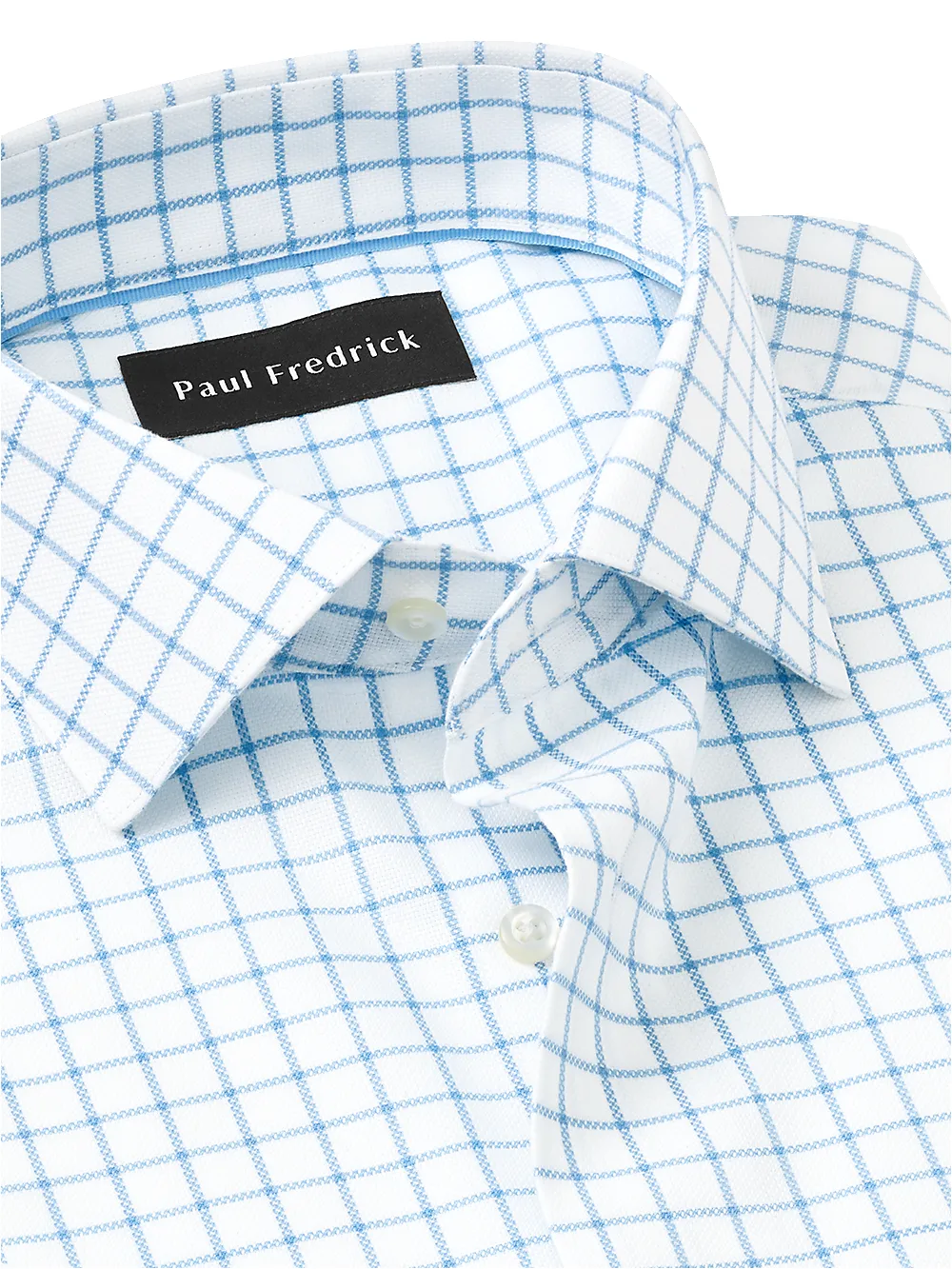 Royal Oxford Comfort Stretch Non-Iron Windowpane Dress Shirt - Blue sold by Paul Fredrick product image thumbnail 3