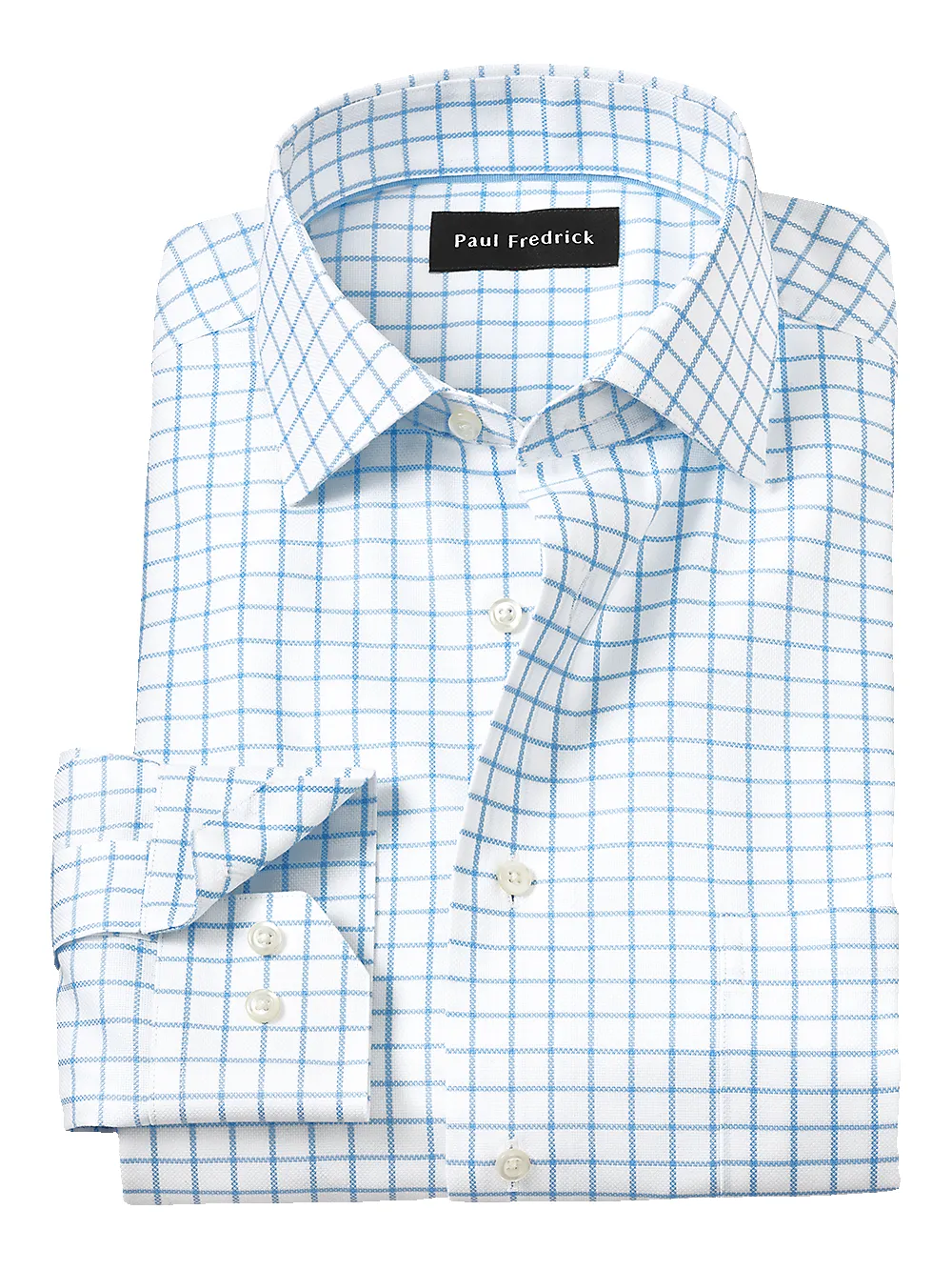 Royal Oxford Comfort Stretch Non-Iron Windowpane Dress Shirt - Blue sold by Paul Fredrick