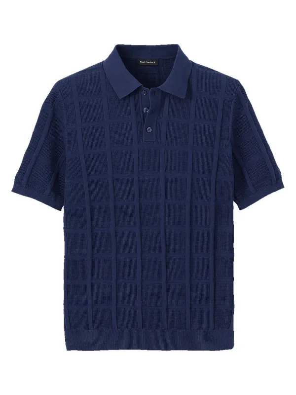 Cotton Three Button Polo - Navy sold by Paul Fredrick