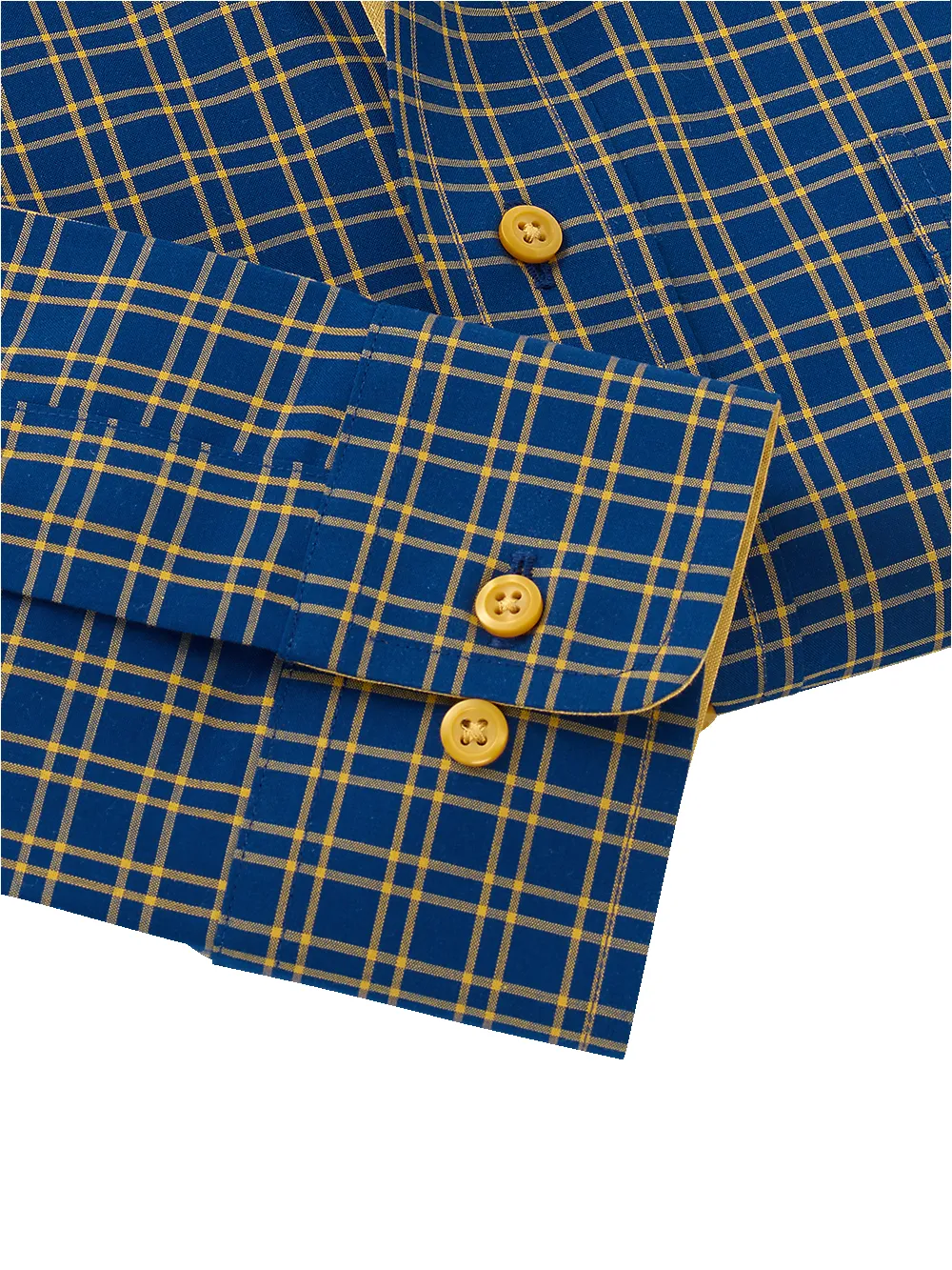 Non-Iron Cotton Check Dress Shirt With Contrast Trim - Navy/gold sold by Paul Fredrick product image thumbnail 4