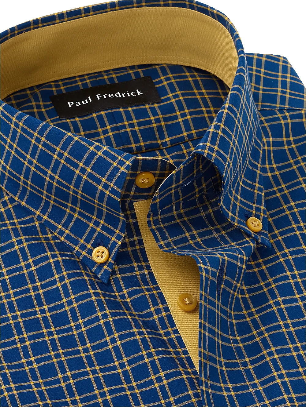 Non-Iron Cotton Check Dress Shirt With Contrast Trim - Navy/gold sold by Paul Fredrick product image thumbnail 3