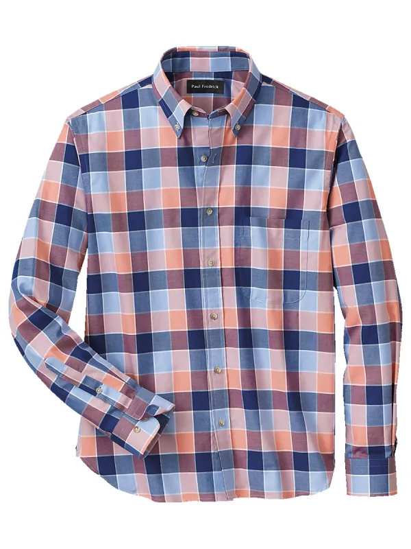 Cotton Buffalo Plaid Casual Shirt - Blue/melon sold by Paul Fredrick